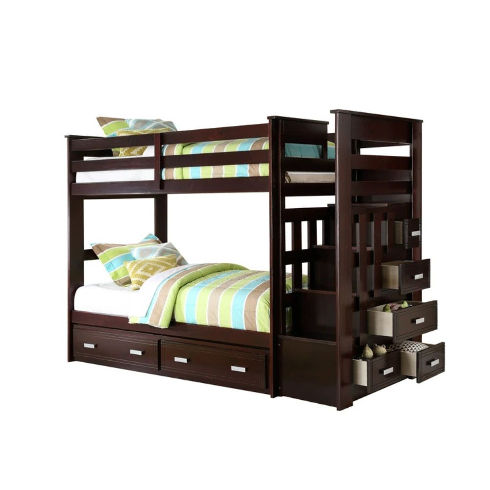 Egan Allentown Twin/Twin White Wood Bunk Bed – Transitional Style with Trundle & Storage Drawers