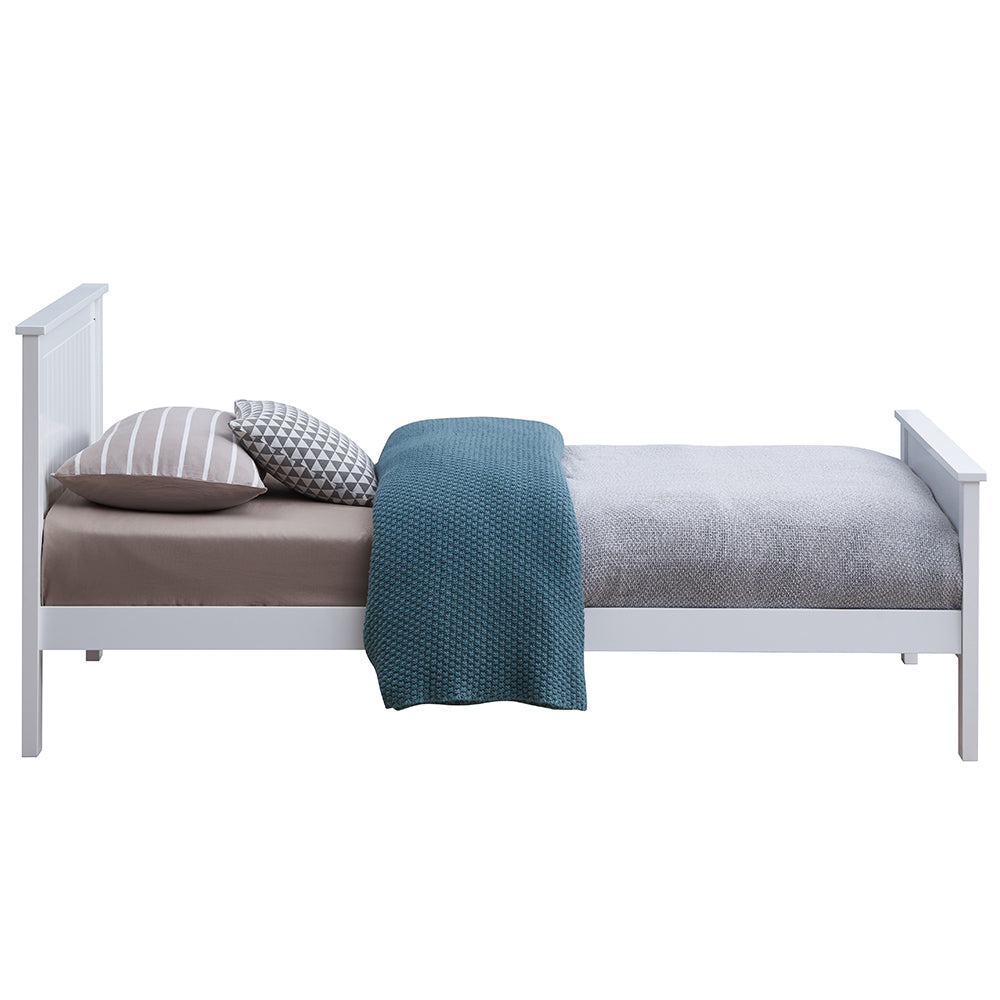 Marissa Bungalow Twin White Wood Bed Coastal Style Slatted Headboard