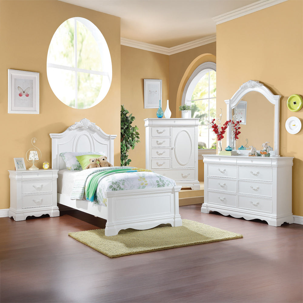Zara Estrella Twin Size White Bed – Panel Headboard & Footboard Wooden Frame