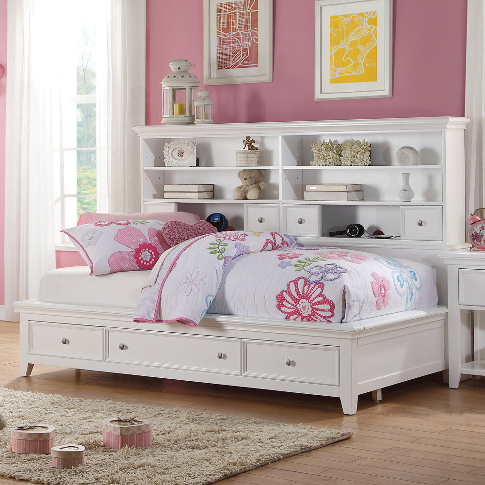 Monero Lacey Collection Twin Daybed in White Sleek Wood Design with Storage