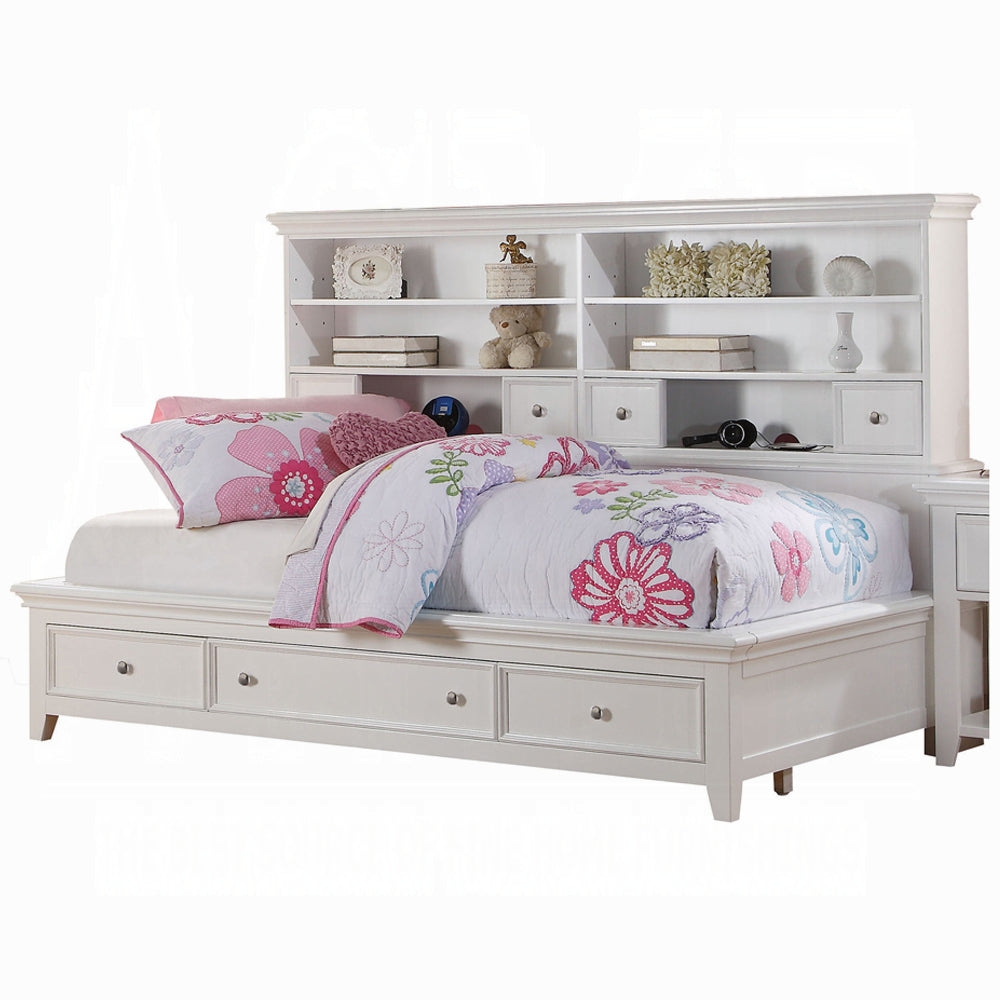 Monero Lacey Collection Twin Daybed in White – Sleek Wood Design with Storage