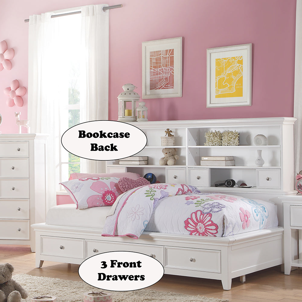 Monero Lacey Collection Twin Daybed in White Sleek Wood Design with Storage