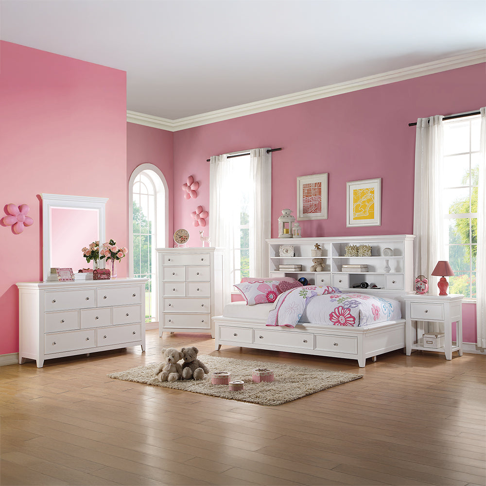 Monero Lacey Collection Twin Daybed in White Sleek Wood Design with Storage