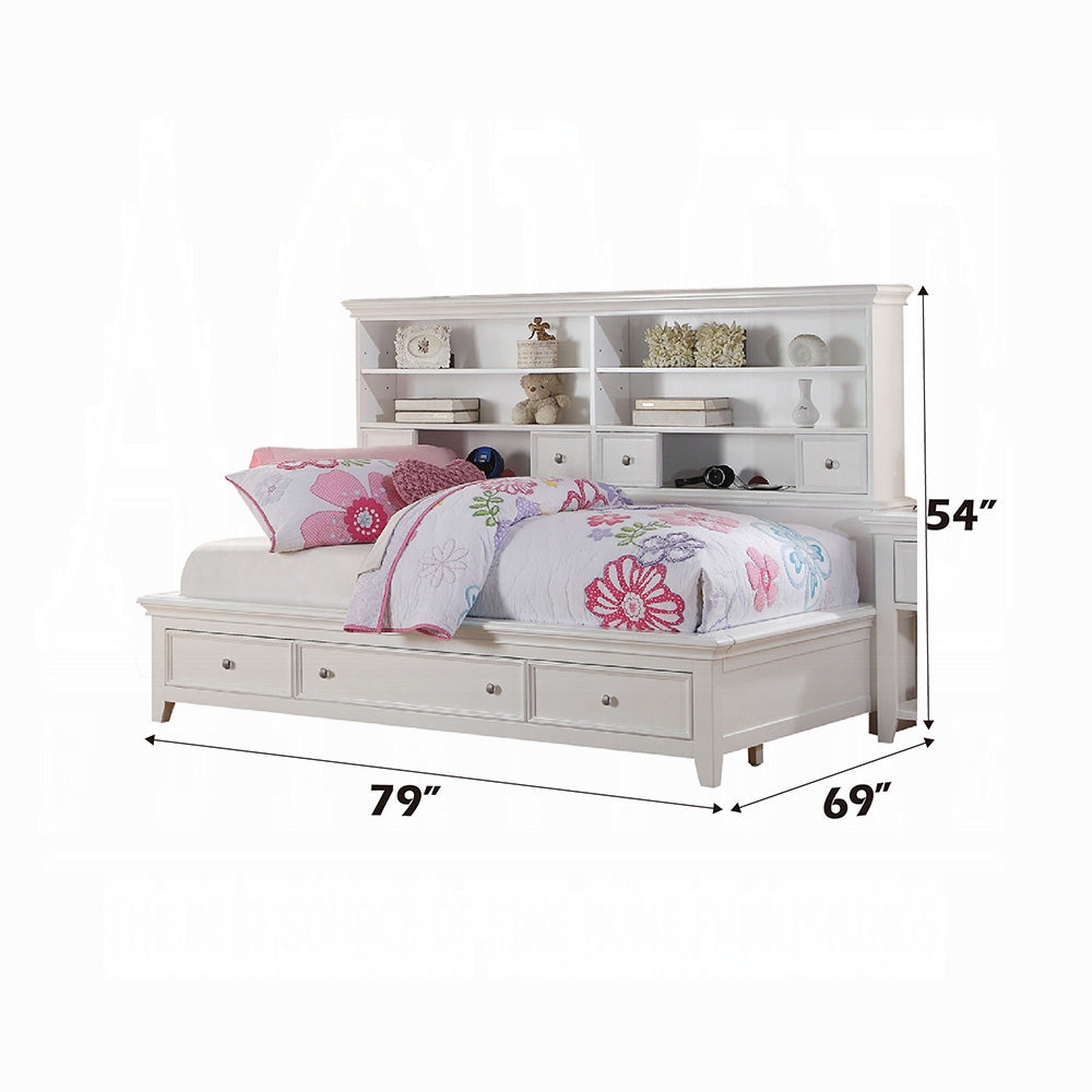 Timothy Lacey Twin White Contemporary Storage Daybed – Wood Frame with Built-in Drawers & Bookcase
