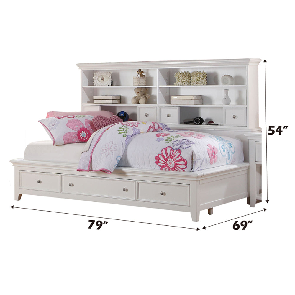 Timothy Lacey Twin White Contemporary Storage Daybed Wood Frame with Built-in Drawers & Bookcase
