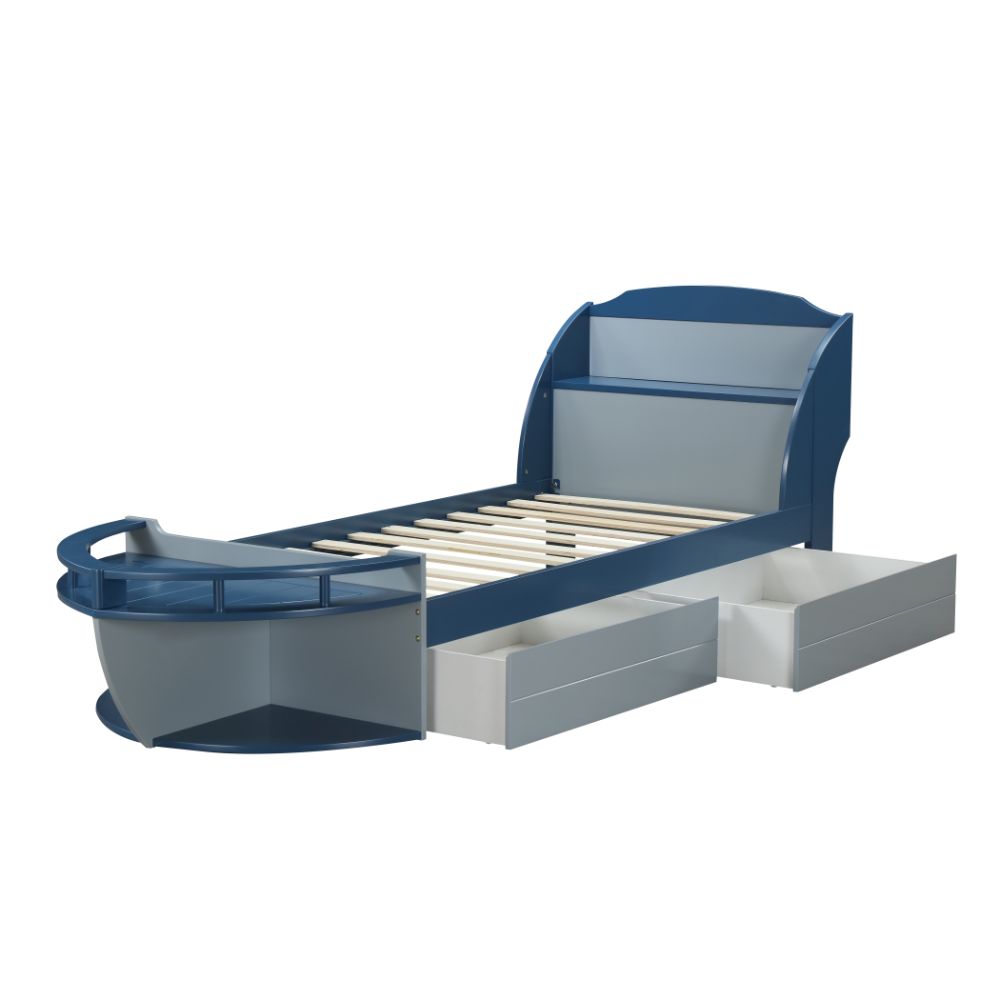 Rohan Neptune II Twin Size Gray/Navy Wooden Bed – Sleek Style for Kids & Teens