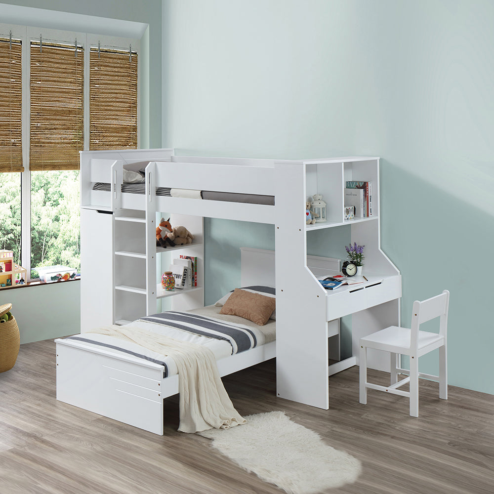 Parity Ragna Twin Bed in White Wood Compact Style for Kids or Guest