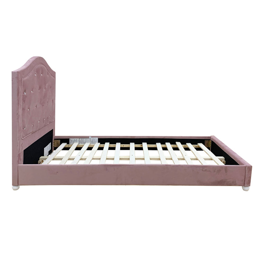 Archi Reggie Collection Twin Pink Fabric Bed Modern Style with Faux Crystal Trim