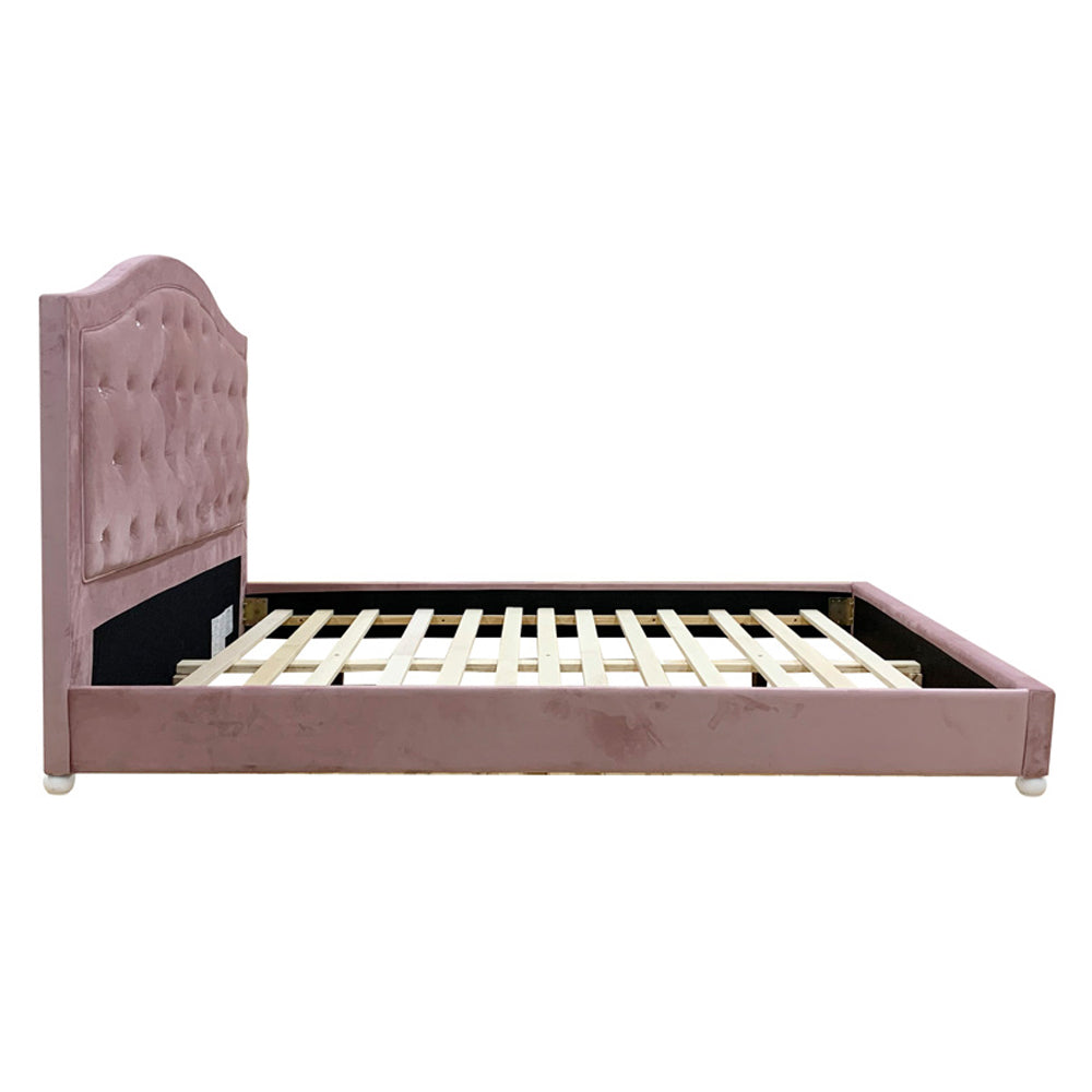 Lina Reggie Pink Full Size Fabric Bed with Upholstered Headboard