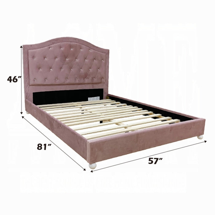 Lina Reggie Pink Full Size Fabric Bed – Youth Glam Style with Upholstered Headboard