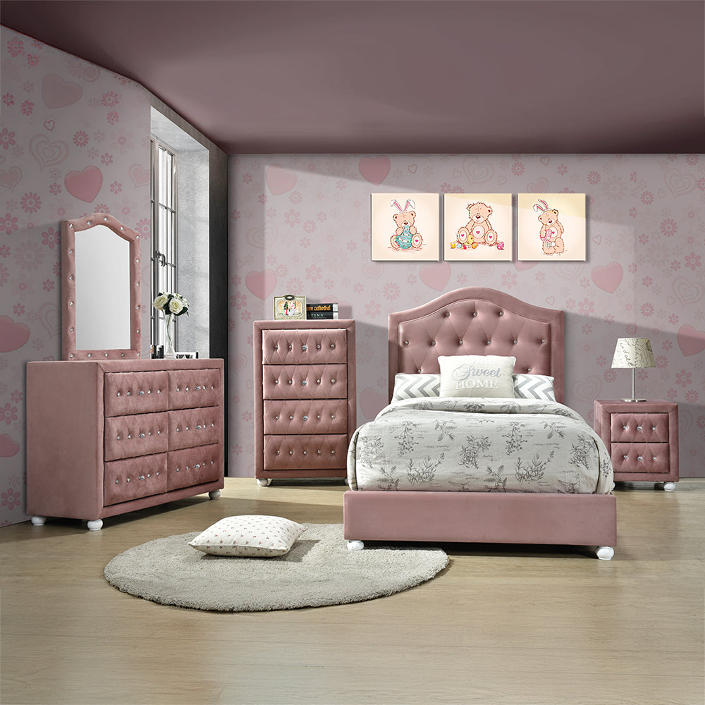 Lina Reggie Pink Full Size Fabric Bed with Upholstered Headboard