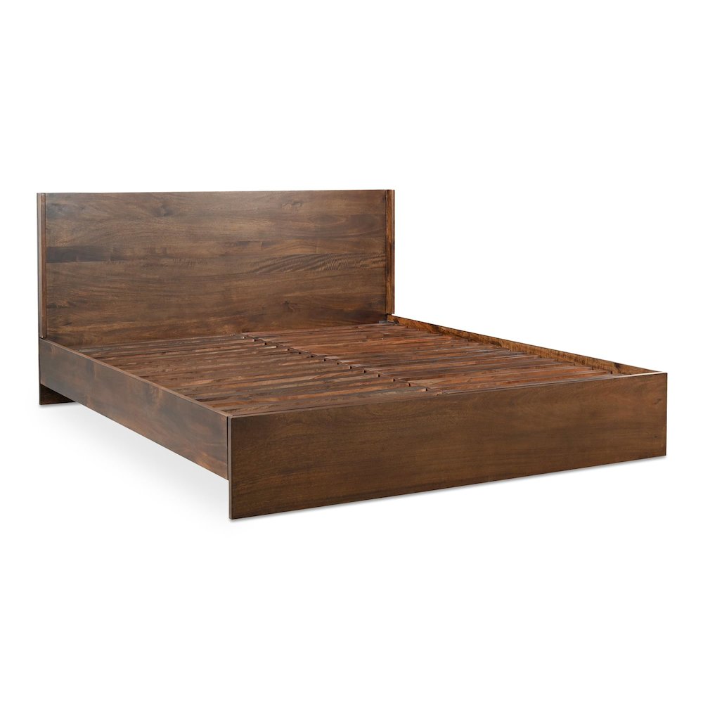 Nakita Everett King Wood Bed in Dark Brown – Contemporary Style with Sturdy Support