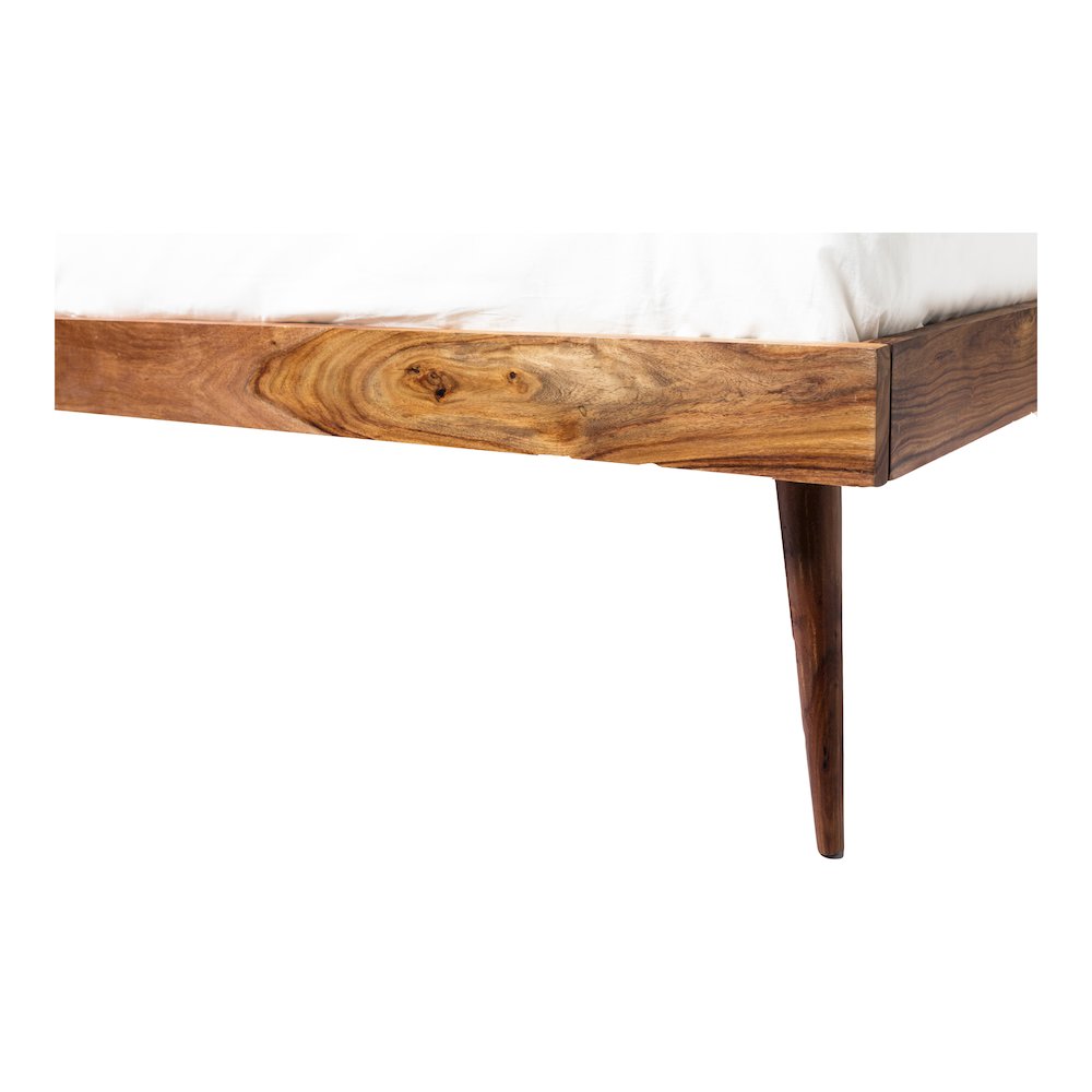 Nero O2 Queen Size Dark Brown Wooden Bed – Modern Slatted Headboard with Low Profile Frame