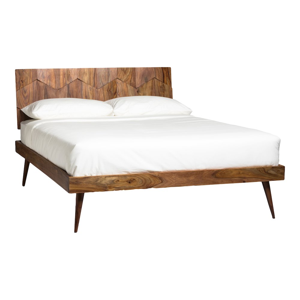 Nero O2 Collection King Dark Brown Bed in Solid Wood – Modern Slatted Headboard