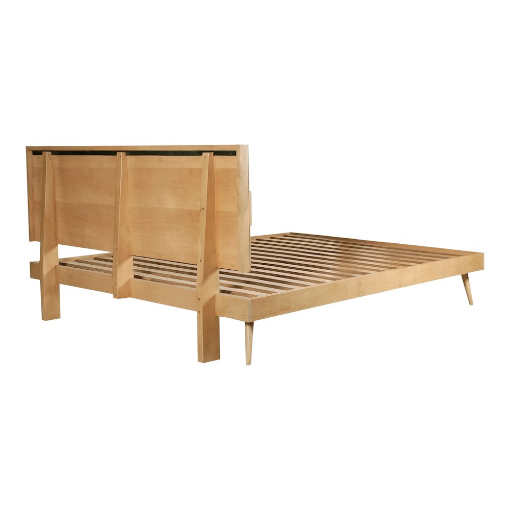 Nero O2 Queen Bed Natural Wood – Mid-Century Modern Solid Frame with Slatted Headboard
