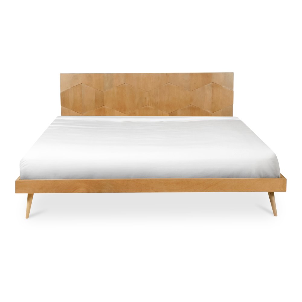 Nero O2 King Natural Wood Bed – Mid-Century Platform with Slatted Headboard