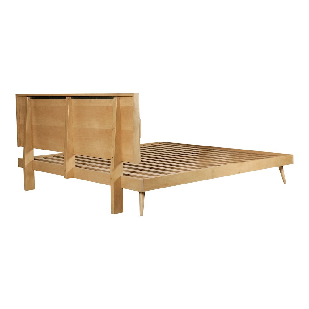 Nero O2 King Natural Wood Bed – Mid-Century Platform with Slatted Headboard