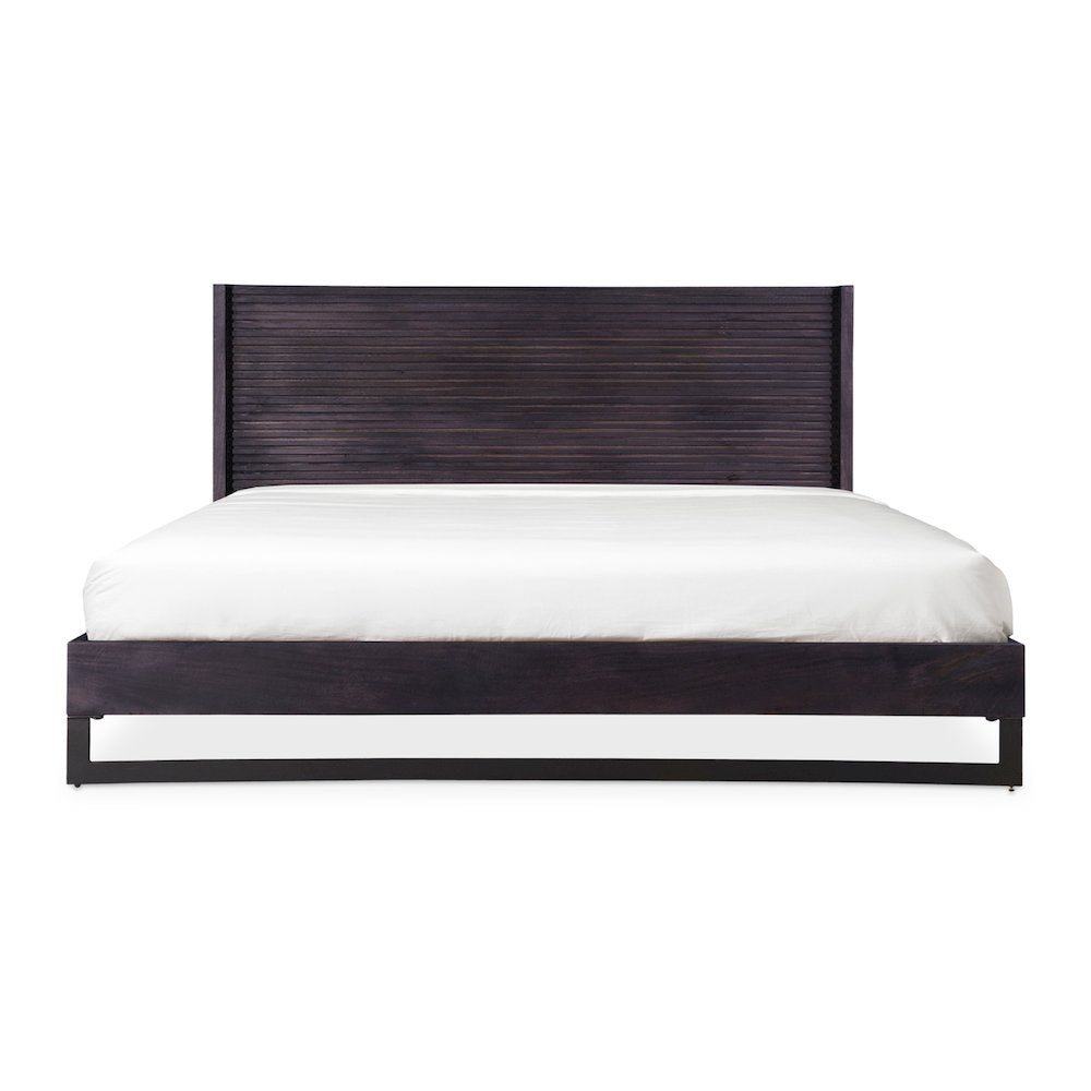 Braylin Paloma Collection King Bed Charcoal Grey Fabric – Contemporary Platform Frame with Headboard