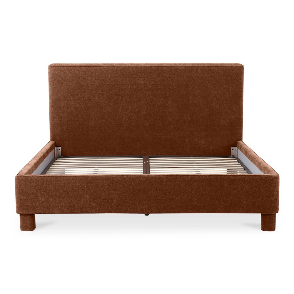 Eviana Ichigo Collection Queen Size Bed Deep Orange Fabric – Sleek Modern Upholstered Frame