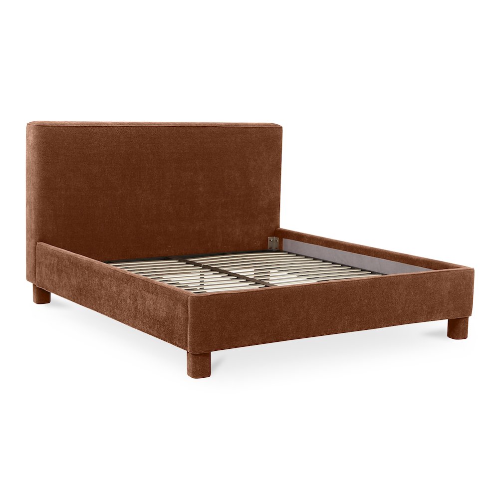Eviana Ichigo Collection Queen Size Bed Deep Orange Fabric – Sleek Modern Upholstered Frame