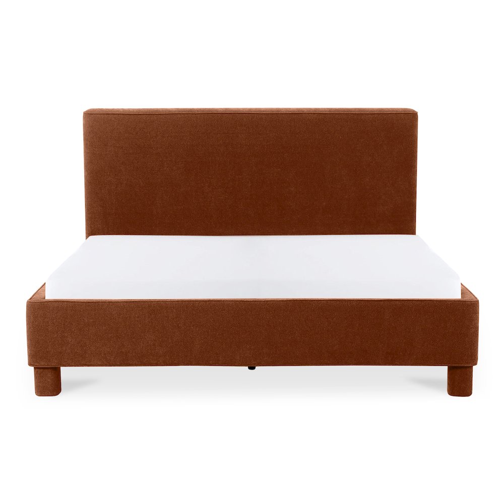 Eviana Ichigo Collection Queen Size Bed Deep Orange Fabric – Sleek Modern Upholstered Frame