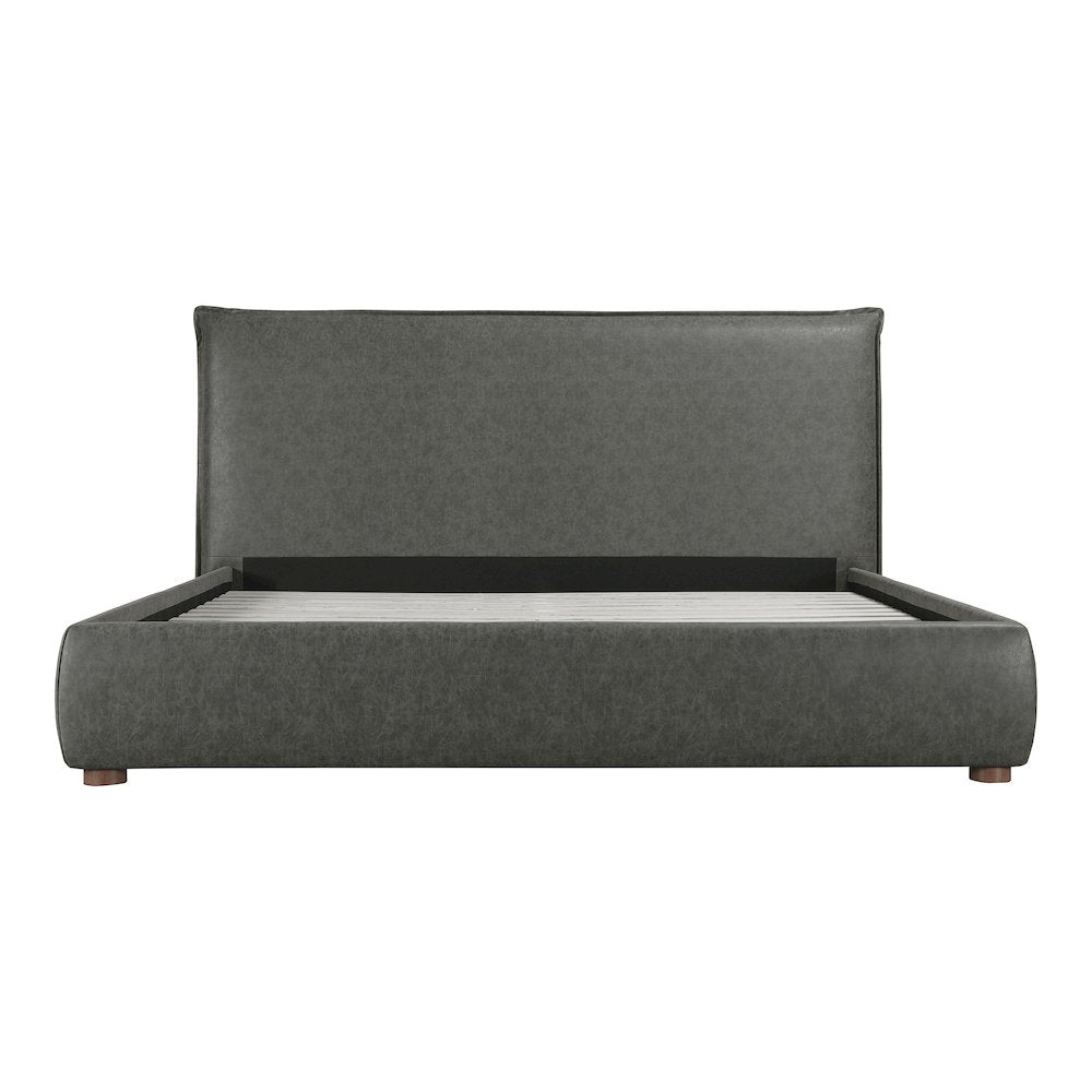 Nynette Luzon Collection King Slate Faux Leather Bed – Contemporary Tufted Frame
