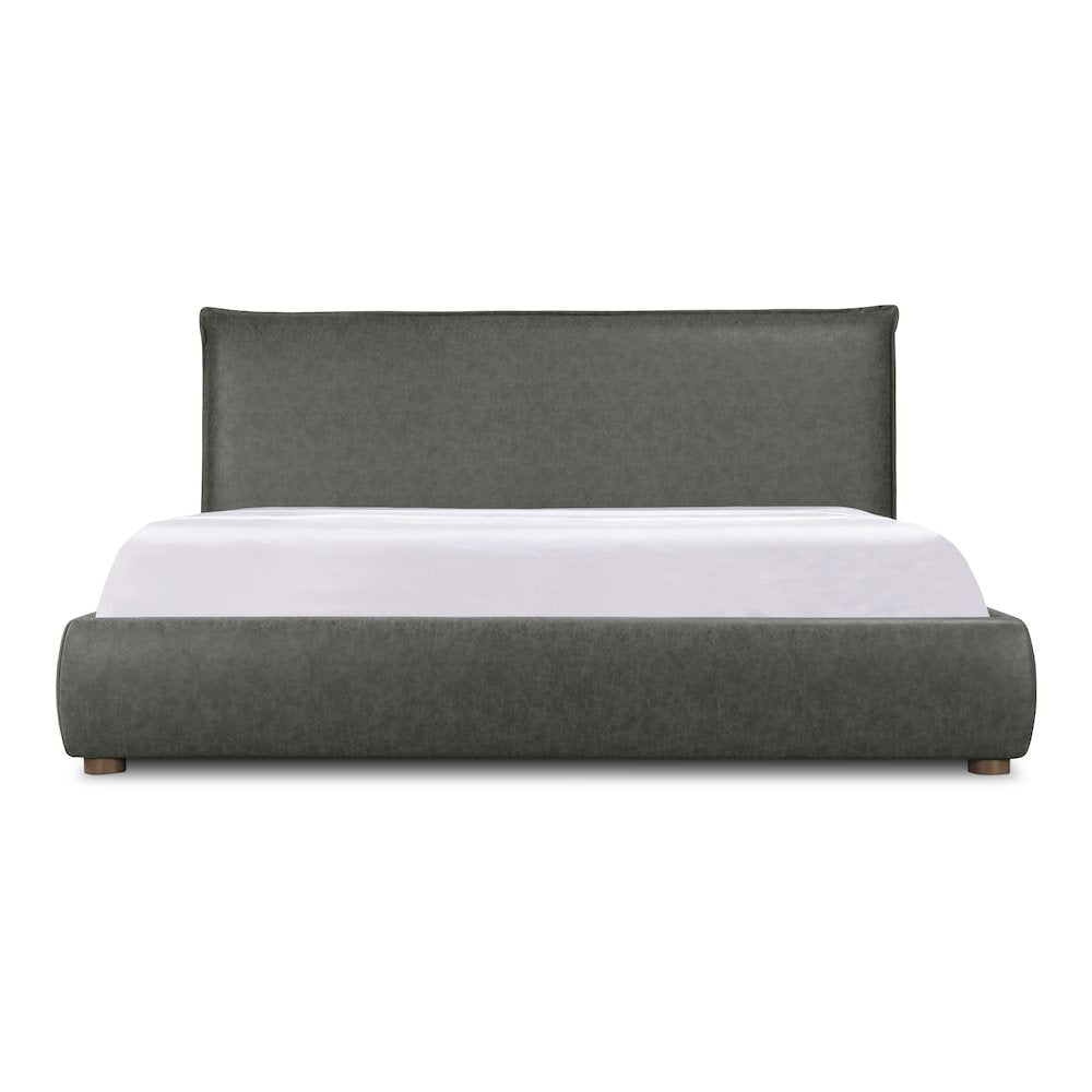 Nynette Luzon Collection King Slate Faux Leather Bed – Contemporary Tufted Frame