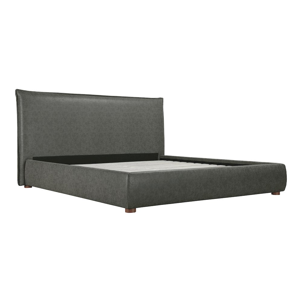 Nynette Luzon Collection King Slate Faux Leather Bed – Contemporary Tufted Frame
