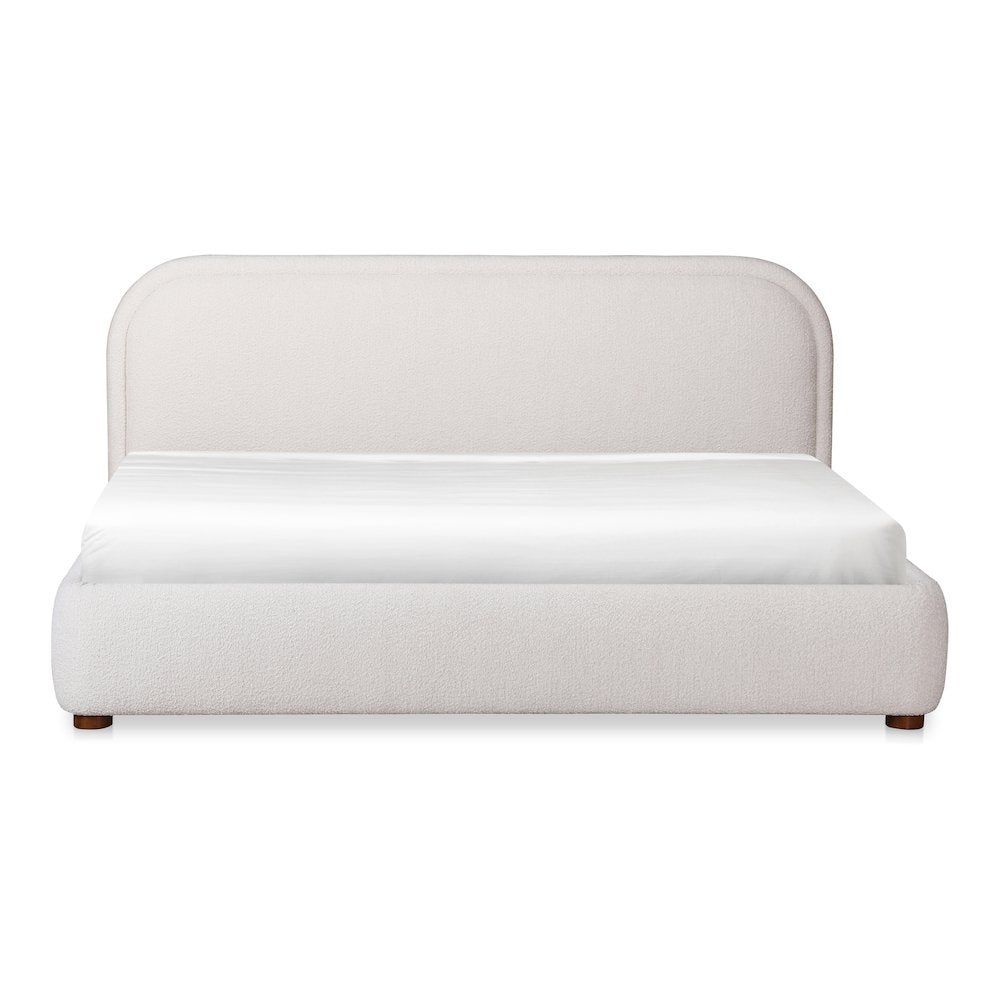 Makram Colin King Upholstered Platform Bed in Beige Fabric Sleek Modern Style
