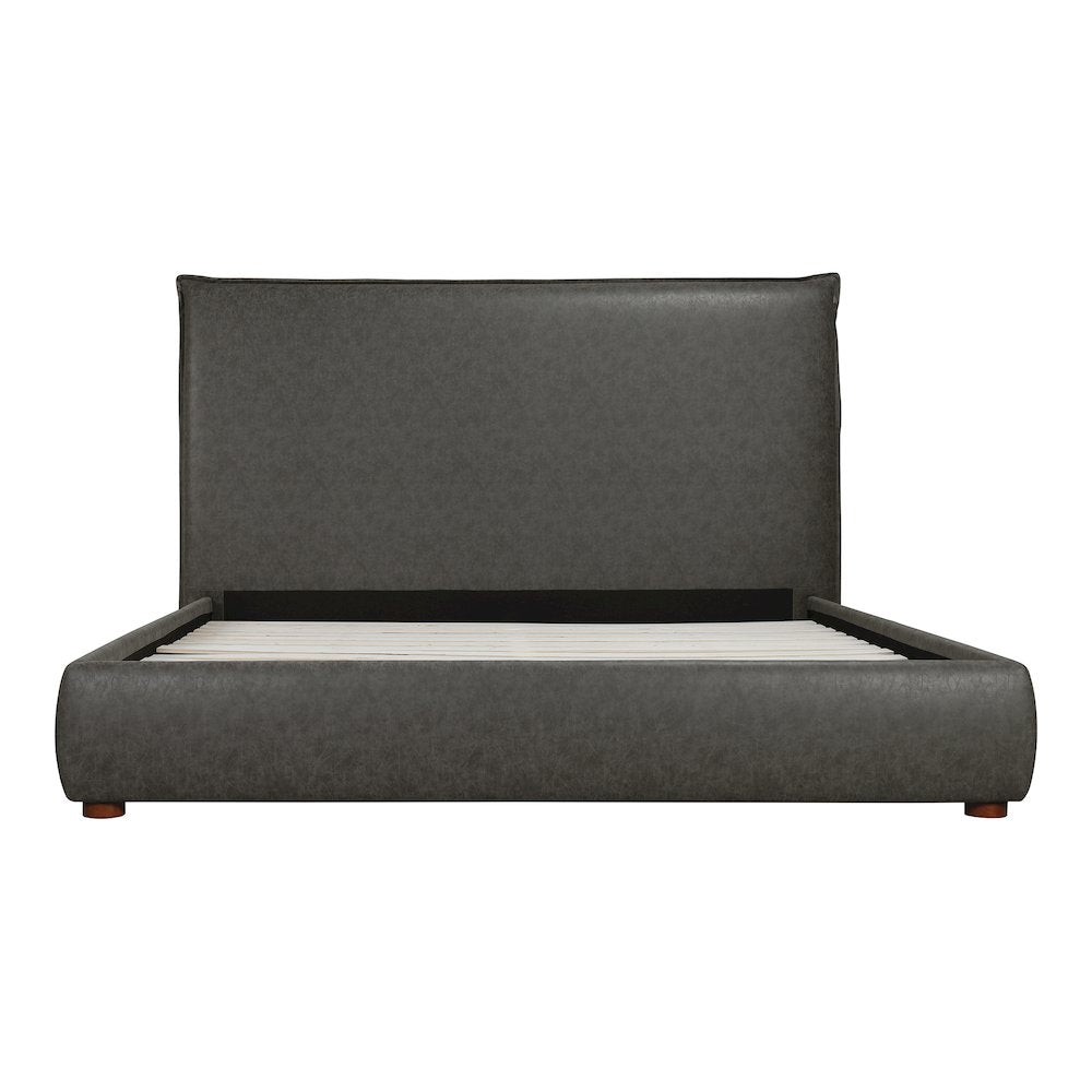 Scandinavian Nynette Luzon Collection Queen Bed Slate Vegan Leather – Padded Headboard, Sleek Look