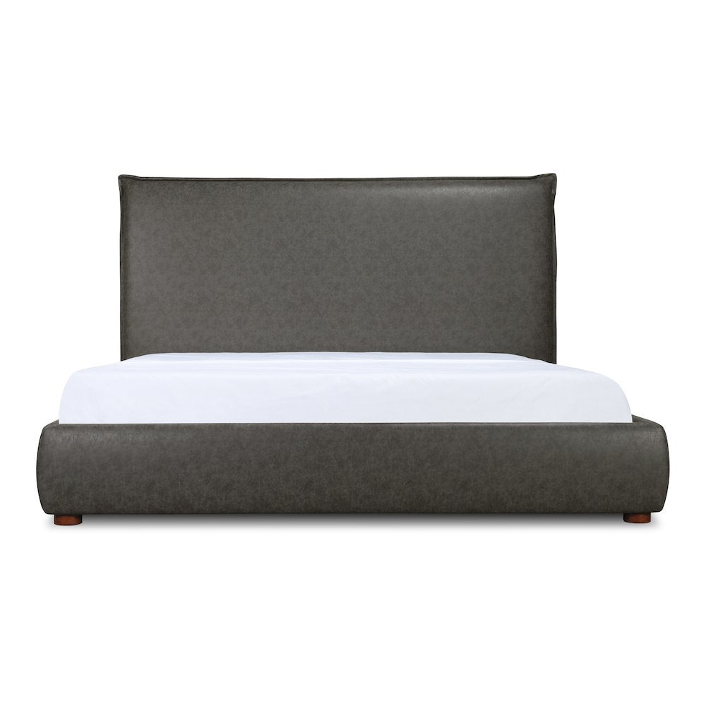 Scandinavian Nynette Luzon Collection Queen Bed Slate Vegan Leather – Padded Headboard, Sleek Look