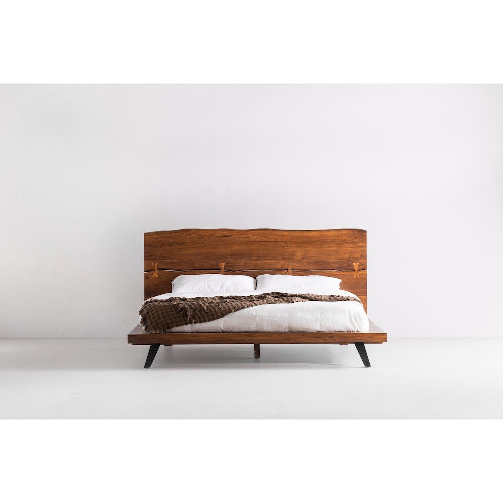 Noelle Madagascar King Walnut Wood Platform Bed Modern Rustic Low-Profile Design