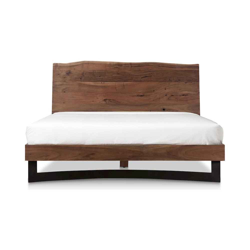 Marilla Bent Queen Beige Upholstered Wood Bed Modern Low Profile Design