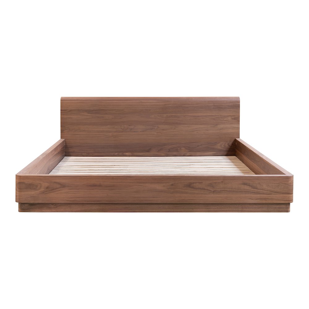 Jaelyn Round Off Queen Size Bed in Walnut Brown – Curved Edge Wood Frame for Modern Bedrooms