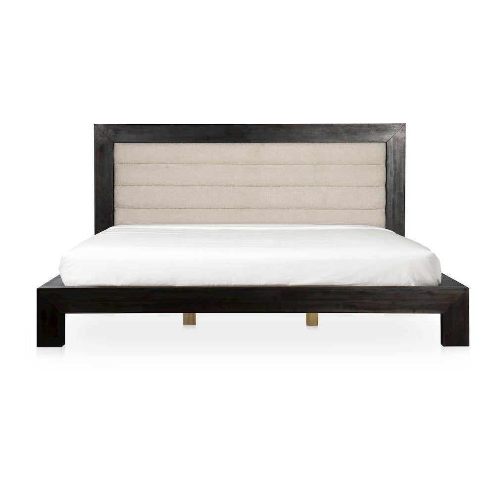 Muy Ashcroft King Grey Upholstered Bed – Modern Platform with Padded Headboard