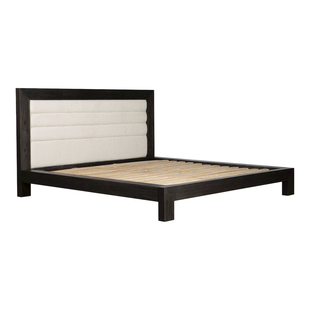 Muy Ashcroft King Grey Upholstered Bed – Modern Platform with Padded Headboard