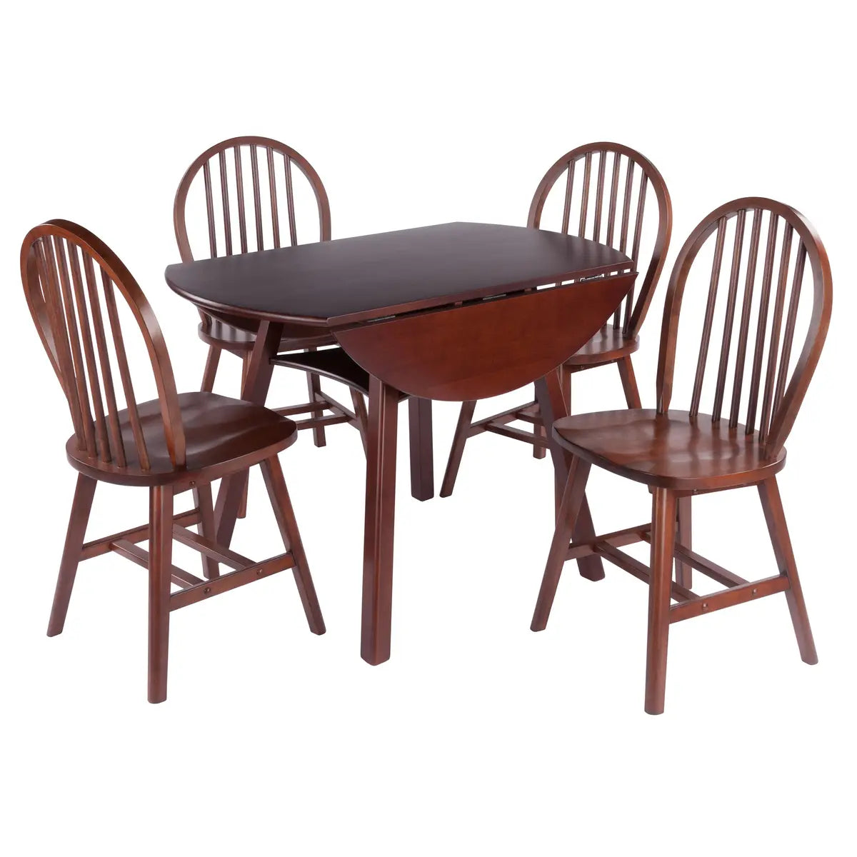 Marbelle 5-Pc Drop Leaf Dining Table with 4 Windsor Chairs, Walnut