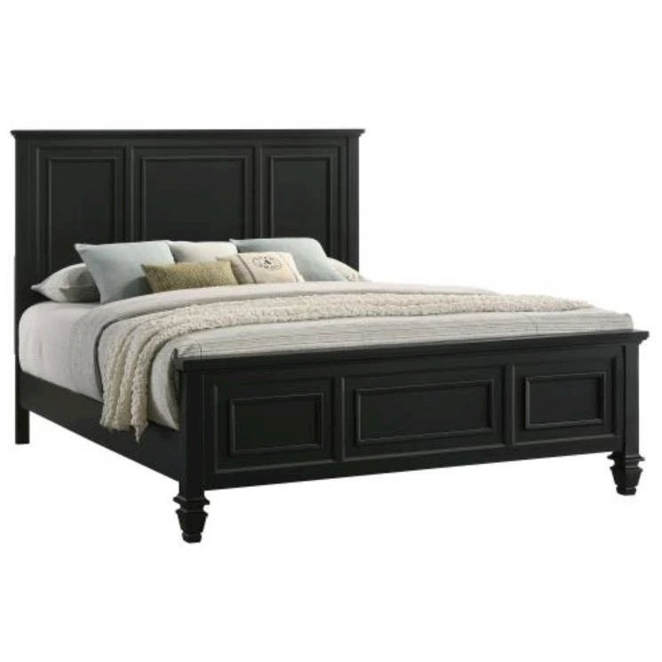 Tonia Sandy Beach 63-Inch Eastern King Panel Bed Black Wood – Stylish Platform Bed Frame