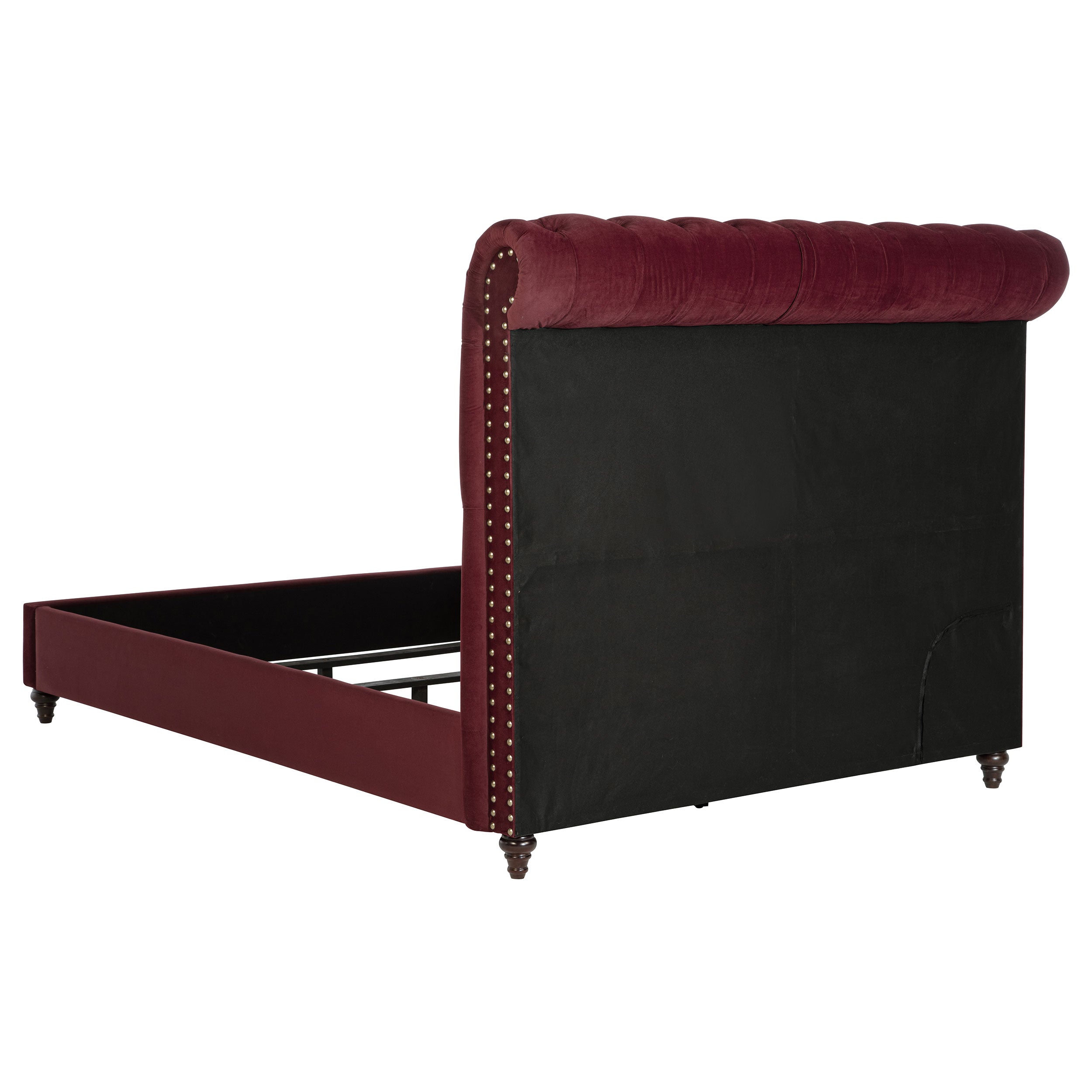 Varian Devon Queen Wine Red Upholstered Panel Bed – Traditional Tufted Headboard with Nailhead Trim