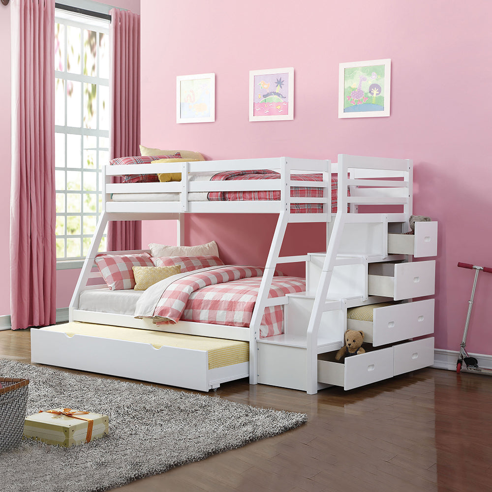 Jason (Storage) Bunk Bed (T/F) w/Trundle (Full) & Storage, White