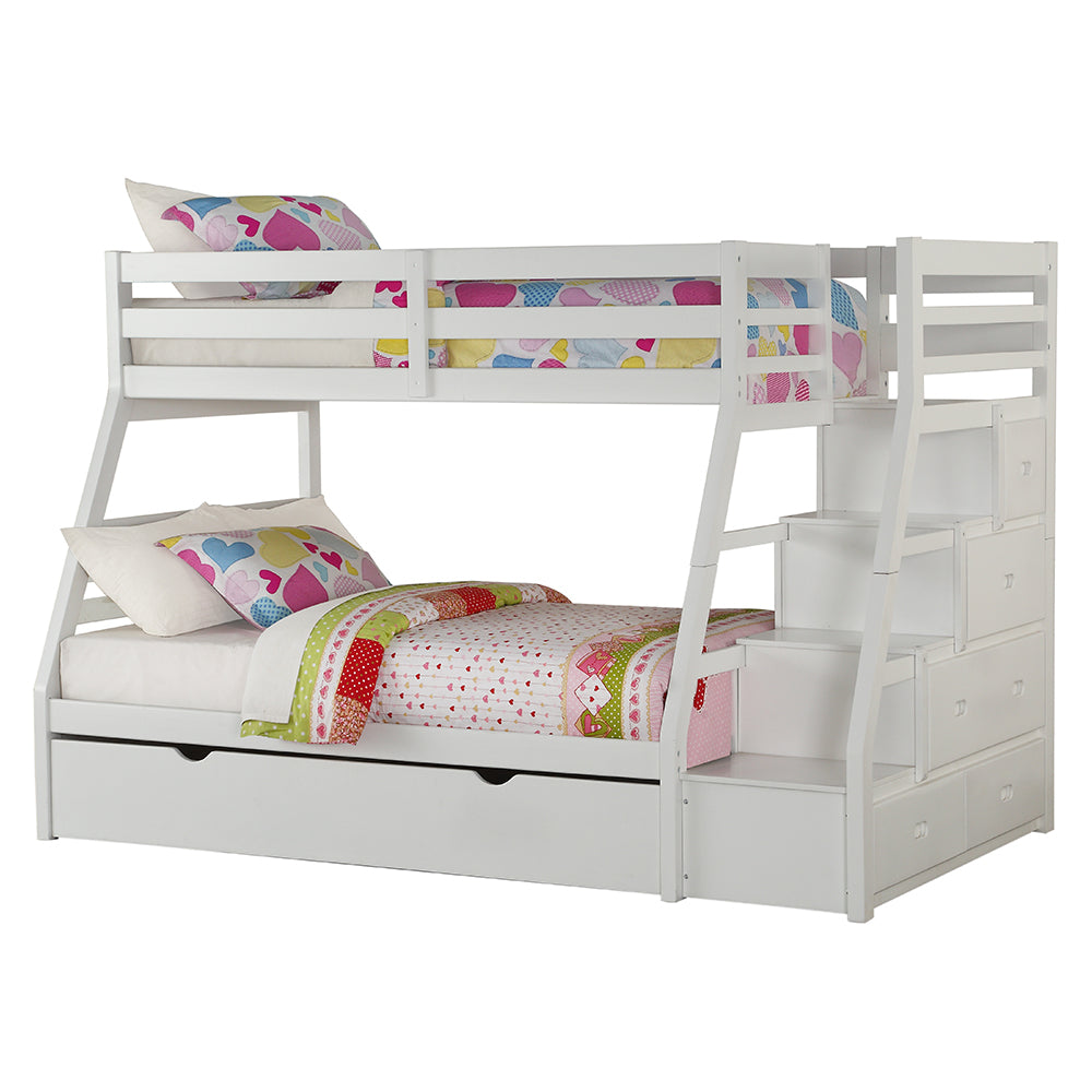 Sasha Jason Twin Over Full Wood Storage Bunk Bed – Teenager with Trundle and Drawers