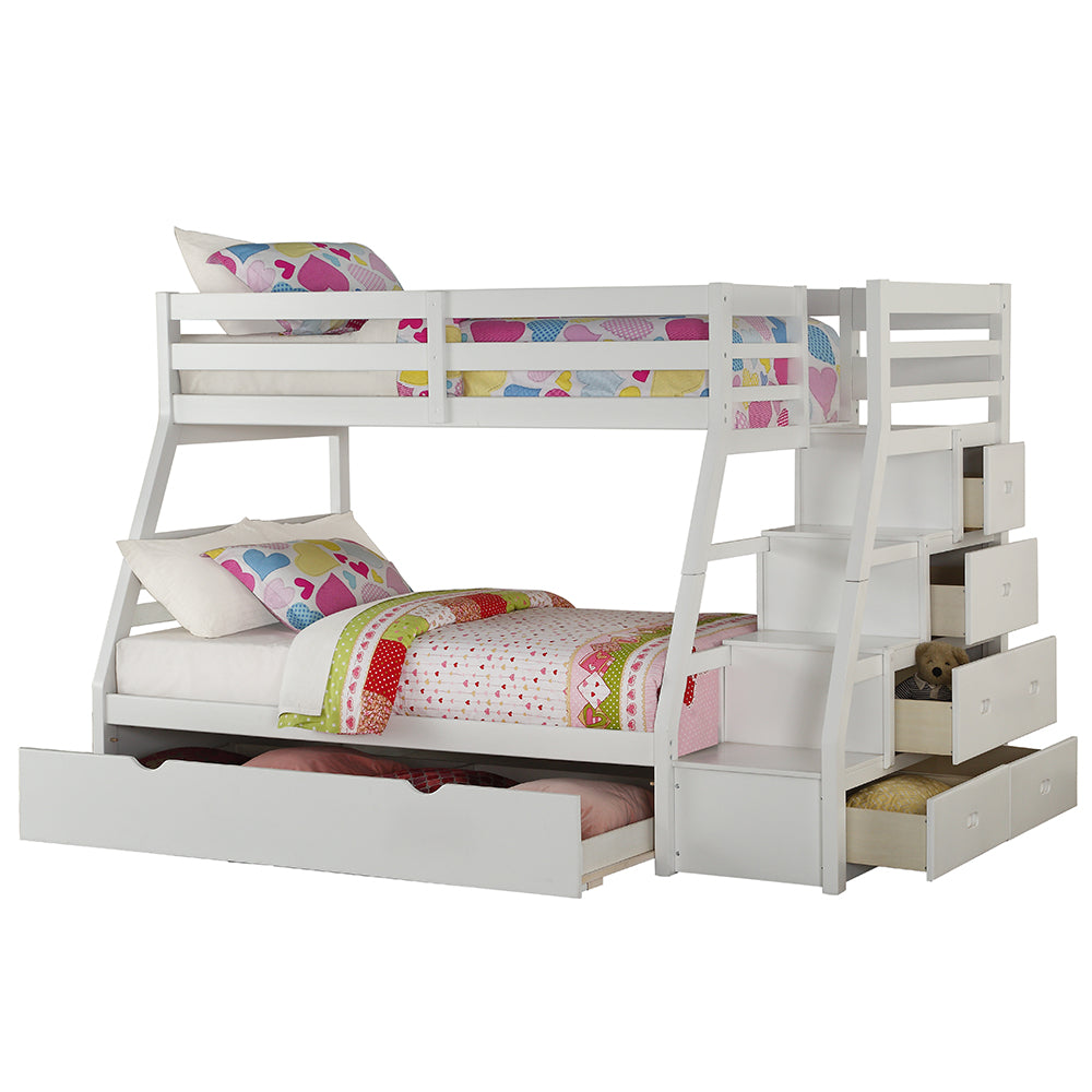Jason (Storage) Bunk Bed (T/F) w/Trundle (Full) & Storage, White