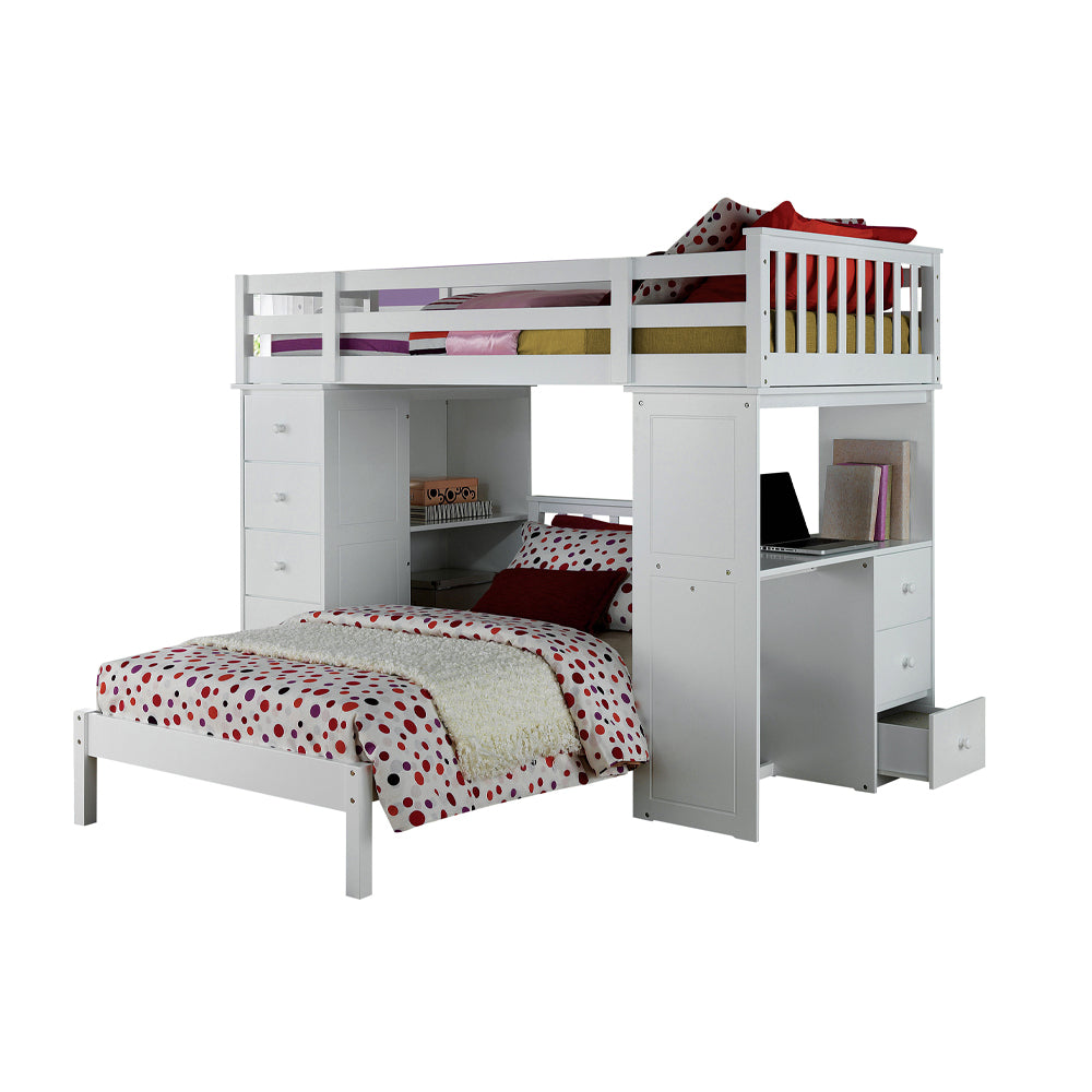 Alina Freya Twin White Wood Multi-Function Loft Bed – Children's Storage Bed with Ladder & Drawers
