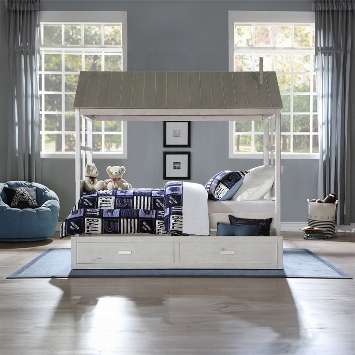 Yosoda Tree House II Twin Gray Wooden Bed – Rustic Cottage Style for Kids