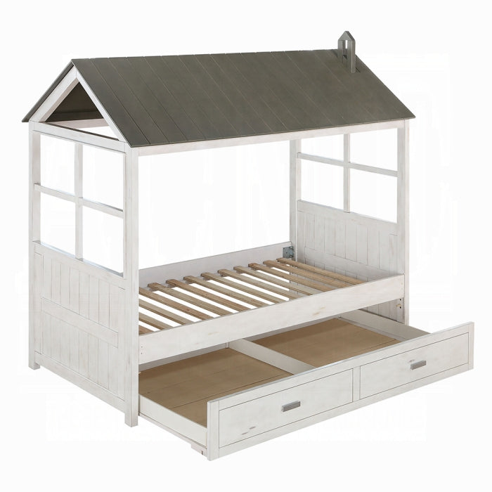 Yosoda Tree House II Twin Gray Wooden Bed – Rustic Cottage Style for Kids