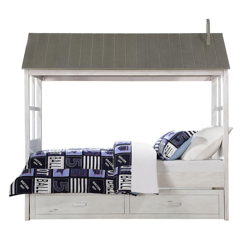 Yosoda Tree House II Twin Gray Wooden Bed Rustic Cottage Style for Kids