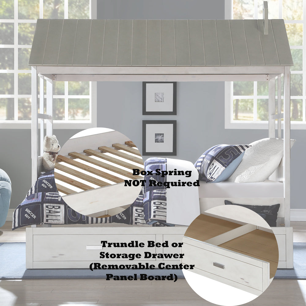 Yosoda Tree House II Twin Gray Wooden Bed Rustic Cottage Style for Kids