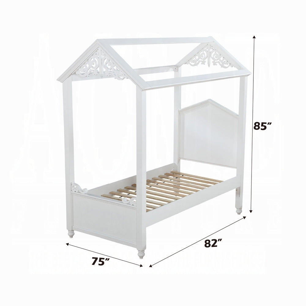 Bobby Rapunzel Full Size White Bed – Elegant Youth Bed with Crown Details