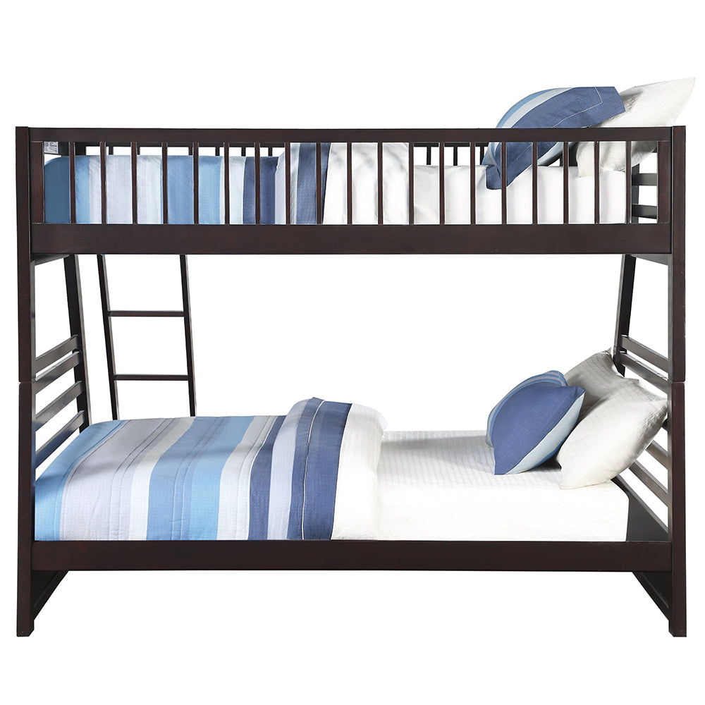 Graham Jason Twin XL Over Queen Espresso Wood Bunk Bed Contemporary Style with Storage Drawers