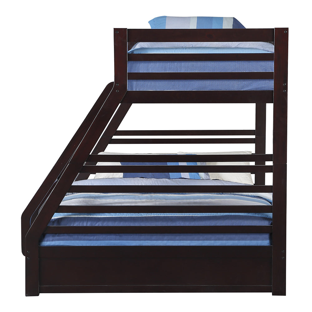 Graham Jason Twin XL Over Queen Espresso Wood Bunk Bed Contemporary Style with Storage Drawers